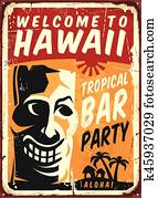 Retro Hawaii metal sign for tropical bar Retro Hawaii metal sign for tropical bar