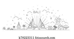 Bali travel banner with famous landmarks Bali travel banner with famous landmarks