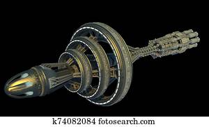 Detailed interstellar starship isolated on black Detailed interstellar starship isolated on black