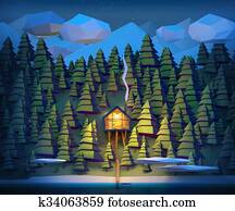 House on wild coast of a mountain river