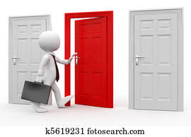 Man with entering a red door Man with entering a red door