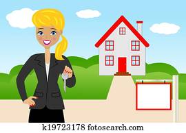 young woman with the key in hands 