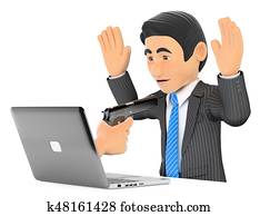3D Businessman suffering a digital robbery. Ransomware 3D Businessman suffering a digital robbery. Ransomware