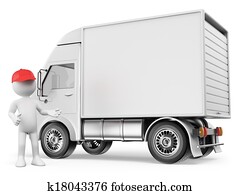 3D white people. White delivery truck 3D white people. White delivery truck