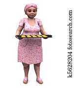 Chubby lady holding baking tray with cookies. Chubby lady holding baking tray with cookies.