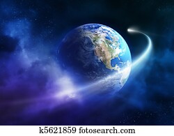 Comet moving passing planet earth Comet moving passing planet earth