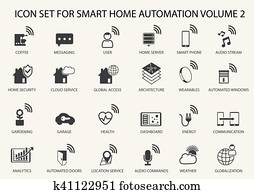 esperto, automatização home, vetorial, ícone, jogo, em, apartamento, desenho