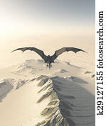 Grey Dragon Over Snowy Mountains Grey Dragon Over Snowy Mountains