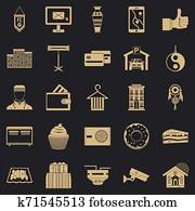 Lodge icons set, simple style Lodge icons set, simple style