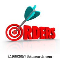 ordens, 3d, palavra, seta, alvo, comprar, mercadoria, loja, vendas