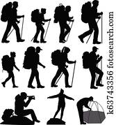 Silhouettes of hiking people Silhouettes of hiking people