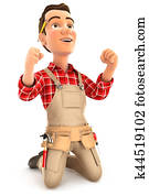3d successful handyman on his knees 3d successful handyman on his knees