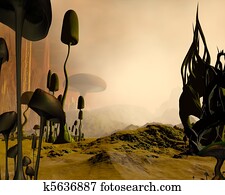 Alien misty desert landscape Alien misty desert landscape