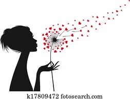 woman with heart dandelion, vector woman with heart dandelion, vector