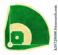 בייסבול, field., hand-drawn, יהלום של בייסבול, ב, ה, לבן, רקע.