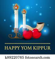 יום כיפור, לוגו, כרטיס של דש, דפוסית, או, רקע, עם, שופר