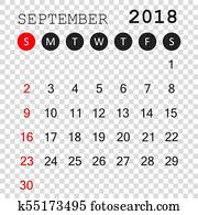 أيلول 2018 Calendar تقويم المخطط صمم Template أسبوع البدايات عن Sunday حركة سهم التوجيه Illustration Clip Art K55173318 Fotosearch