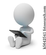 3d, liten, folk, med, tablett pc