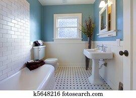 antieke, luxe, motieven, van, blauwe, badkamer