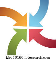 Four curve color arrows converge point center Four curve color arrows converge point center