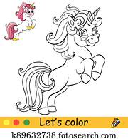 kolorit, vektor, söt, litet, hoppning, le, enhörning