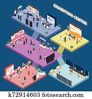 Multi Storey Exhibition Isometric Composition Multi Storey Exhibition Isometric Composition