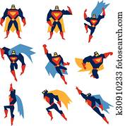 Superman Poses Set Vector Illustration Superman Poses Set Vector Illustration