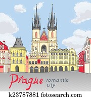 vetorial, cidade velha honestamente, em, praga, república tcheca