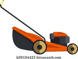 מכסחה לדשא, icon,, דירה, וקטור, הפרד, illustration., דשא, cutter., בוסתנאות, equipment.