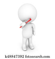 3D Character brushing his teeth with a red toothbrush 3D Character brushing his teeth with a red toothbrush