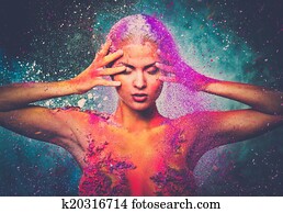 fragilidade, de, um, human, criatura, conceitual, arte corpo, ligado, um, mulher