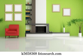 green living room with modern fireplace green living room with modern fireplace