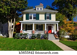 Suburban Single Family House Prairie Style Autumn