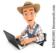 3d farmer working on laptop 3d farmer working on laptop