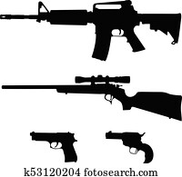AR-15, estilo, semi-automático, rifle, parafuso, ação, rifle, e, pistolas, silueta, vetorial