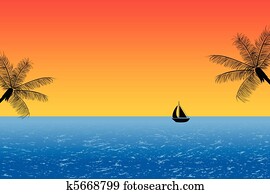 Blue ocean at sunset