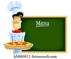 cook with pizza and menu cook with pizza and menu