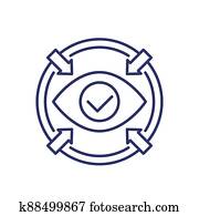 Focus icon with eye, line vector art