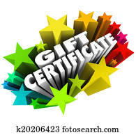 Gift Certificate words surrounded by colorful stars to illustrate a special coupon, voucher or card you can exchange for products, merchandise or services at a store when shopping Gift Certificate words surrounded by colorful stars to illustrate a special coupon, voucher or card you can exchange for products, merchandise or services at a store when shopping