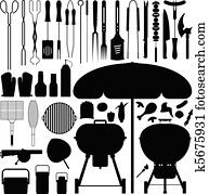 bbq, churrasco, jogo, silueta, vetorial