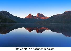 berço, paisagem montanha, perfectly, refletido dentro, lago, pomba