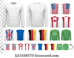 Collection of various male long sleeved shirts. Design template. The shirt is transparent and can be used as a template with your own design. Vector