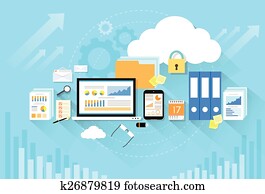 edv, vorrichtung, daten, wolke, aufbewahrungsort, sicherheit, flache, design edv, vorrichtung, daten, wolke, aufbewahrungsort, sicherheit, flache, design