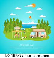 Family Camping Illustration Family Camping Illustration