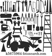 ferramenta construção, silueta, vetorial