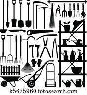 ferramentas ajardinando, silueta