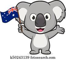 Koala holding australian flag Koala holding australian flag
