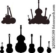 musikinstrument, silhouetten musikinstrument, silhouetten