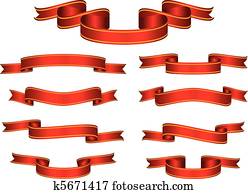 Red Banner Ribbon Set Vector