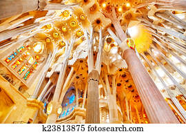 Sagrada Familia, beautiful and majestic interior view. Sagrada Familia, beautiful and majestic interior view.